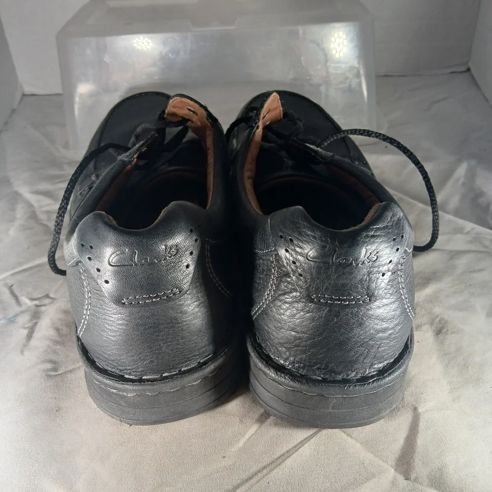 Clarks 1825 Leather Oxford Shoes 12 Black Moc Toe Lace Up Derby‎ 26110532
